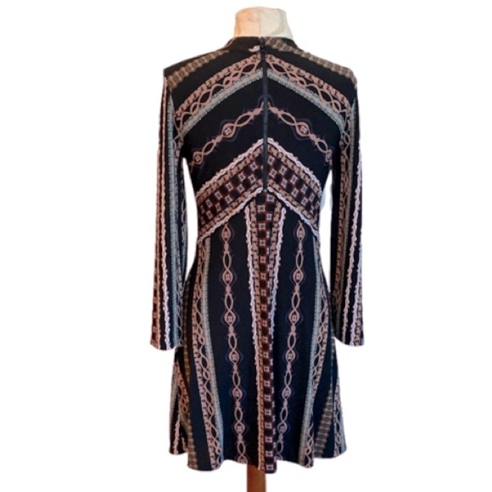 Free People Stella Mini Dress Small Graphic Retro Print Funky Long Sleeve NWT - Picture 4 of 13